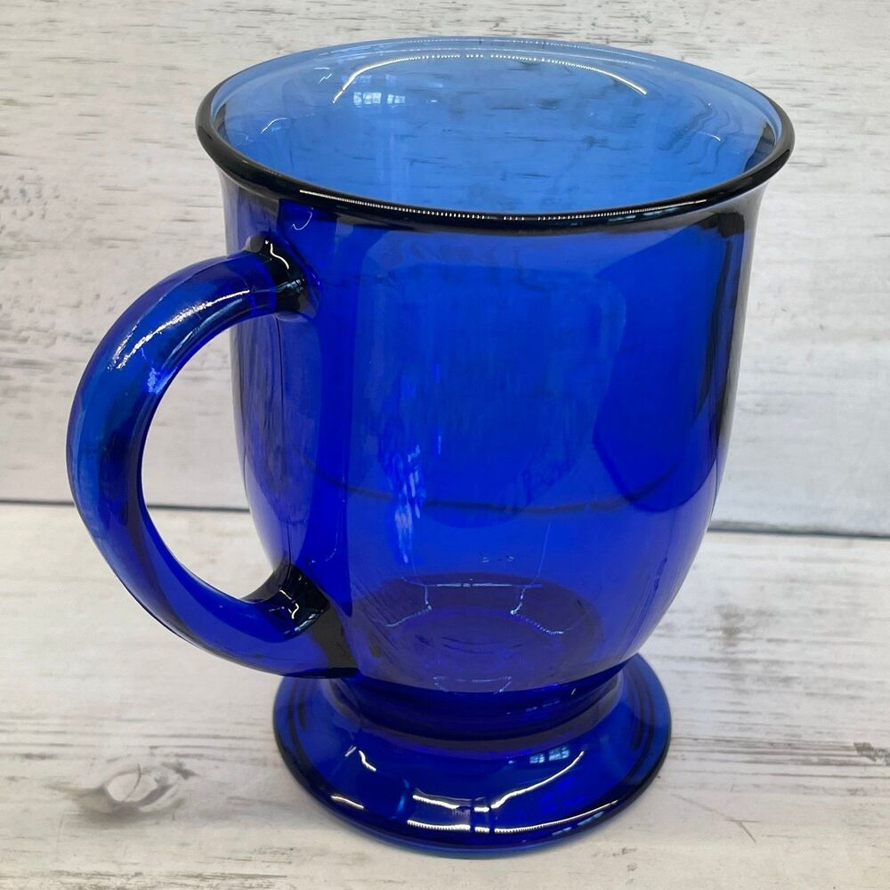Vintage Starbucks Cobalt Blue Glass Mug - Etched Siren Logo - Anchor Hocking - Picture 3 of 8